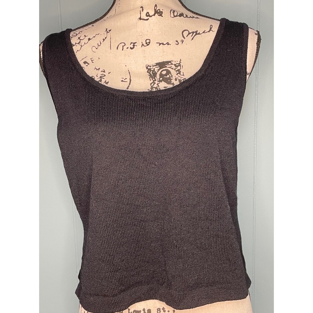 St. John Basics Knit Tank Top Womens Small Black Santana Scoop Neck Minimalist